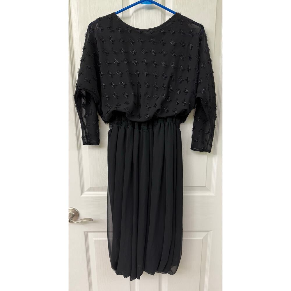 Cobina vintage chiffon 3/4 sleeve black dress small balloon bubble skirt